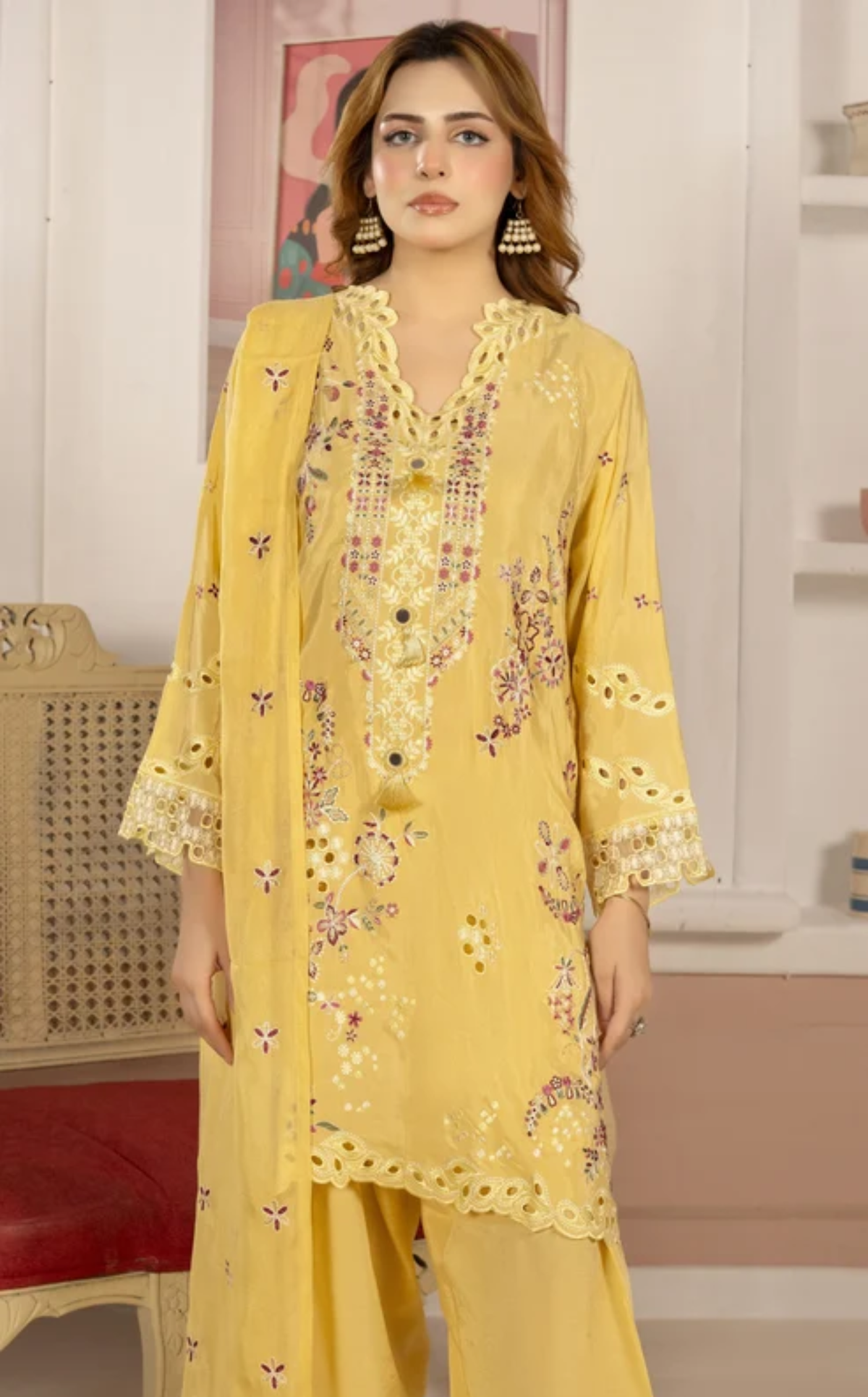 Mustard Yellow Embroidered 3-Piece Suit