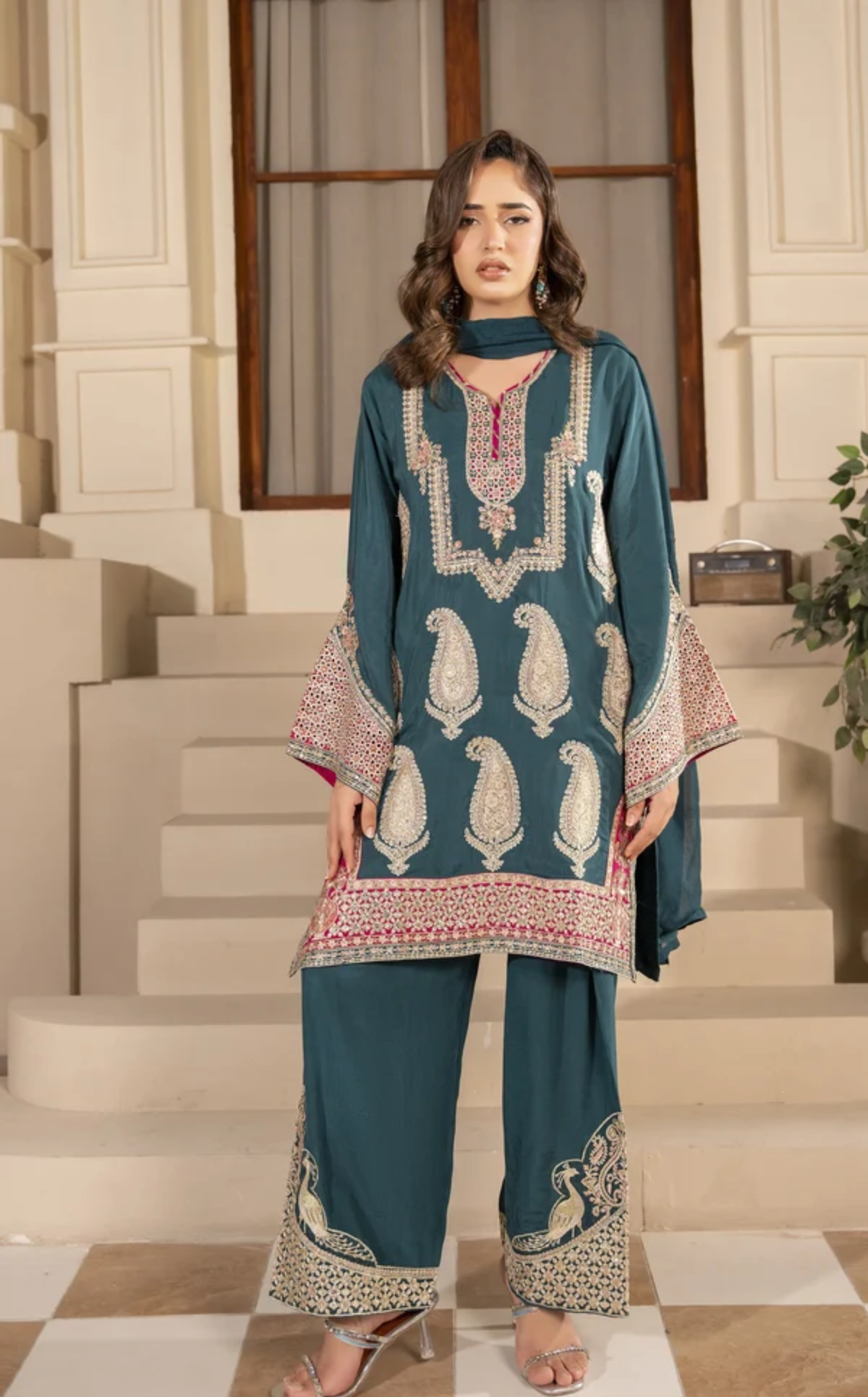 Floral Embroidered 3-Piece Suit