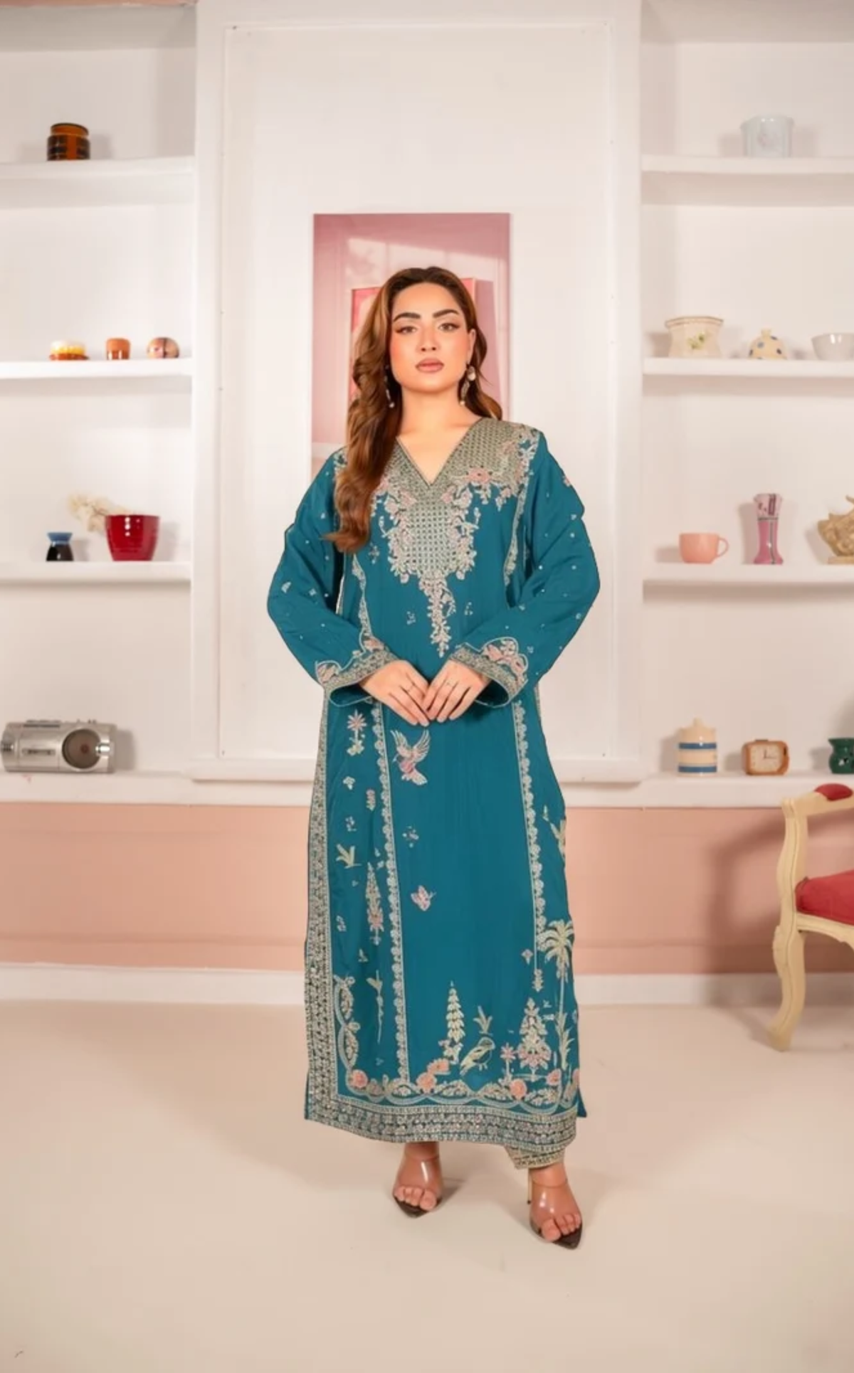 Black Floral & Bird Embroidered 3-Piece Suit