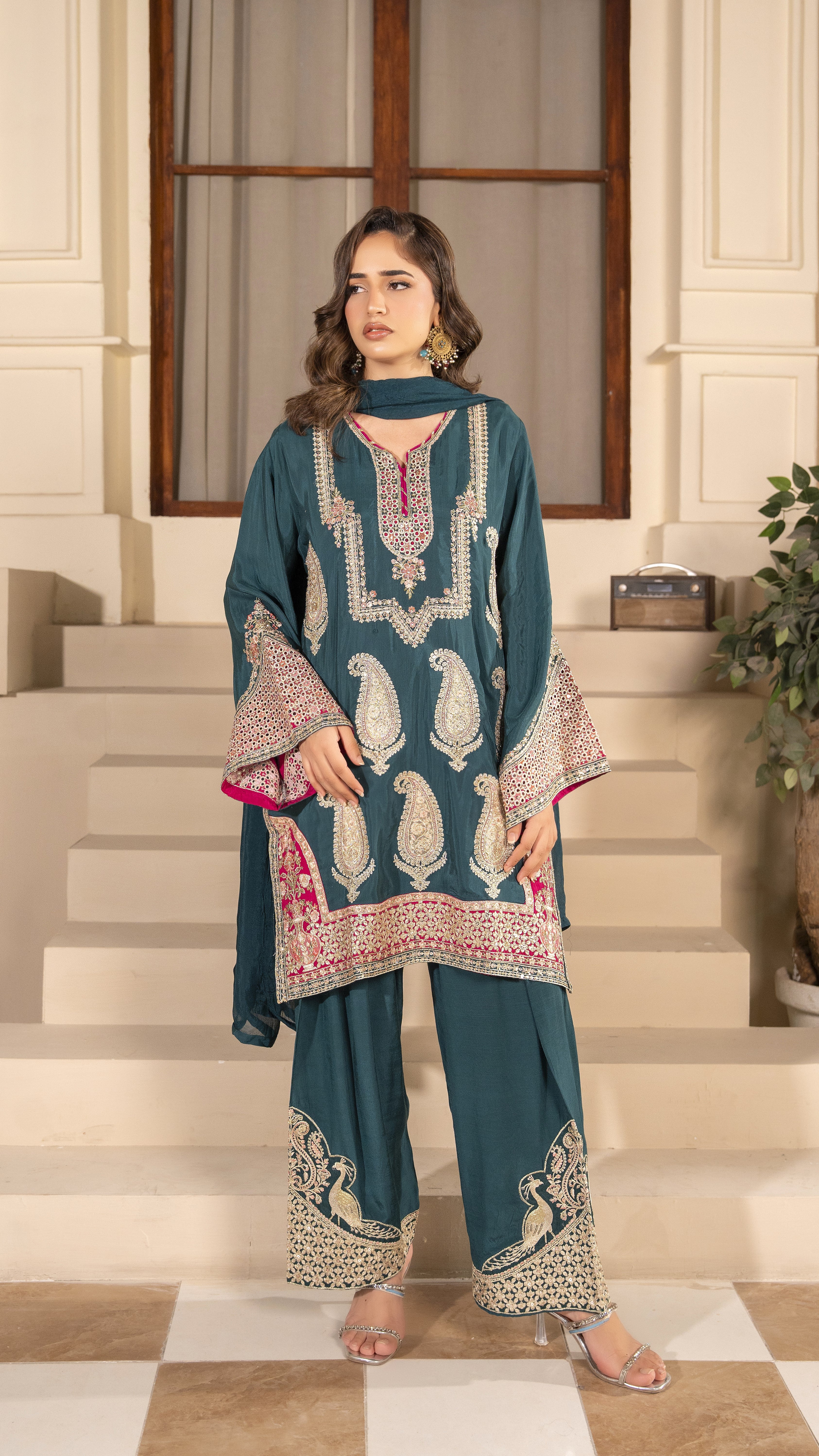 Floral Embroidered 3-Piece Suit