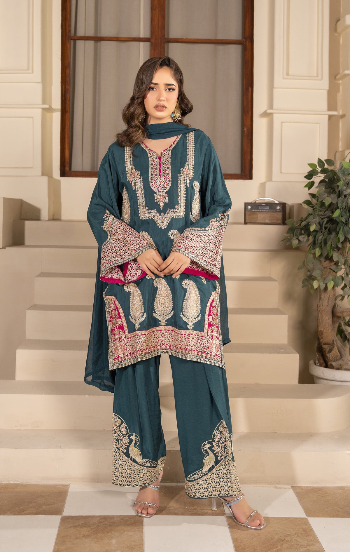 Floral Embroidered 3-Piece Suit