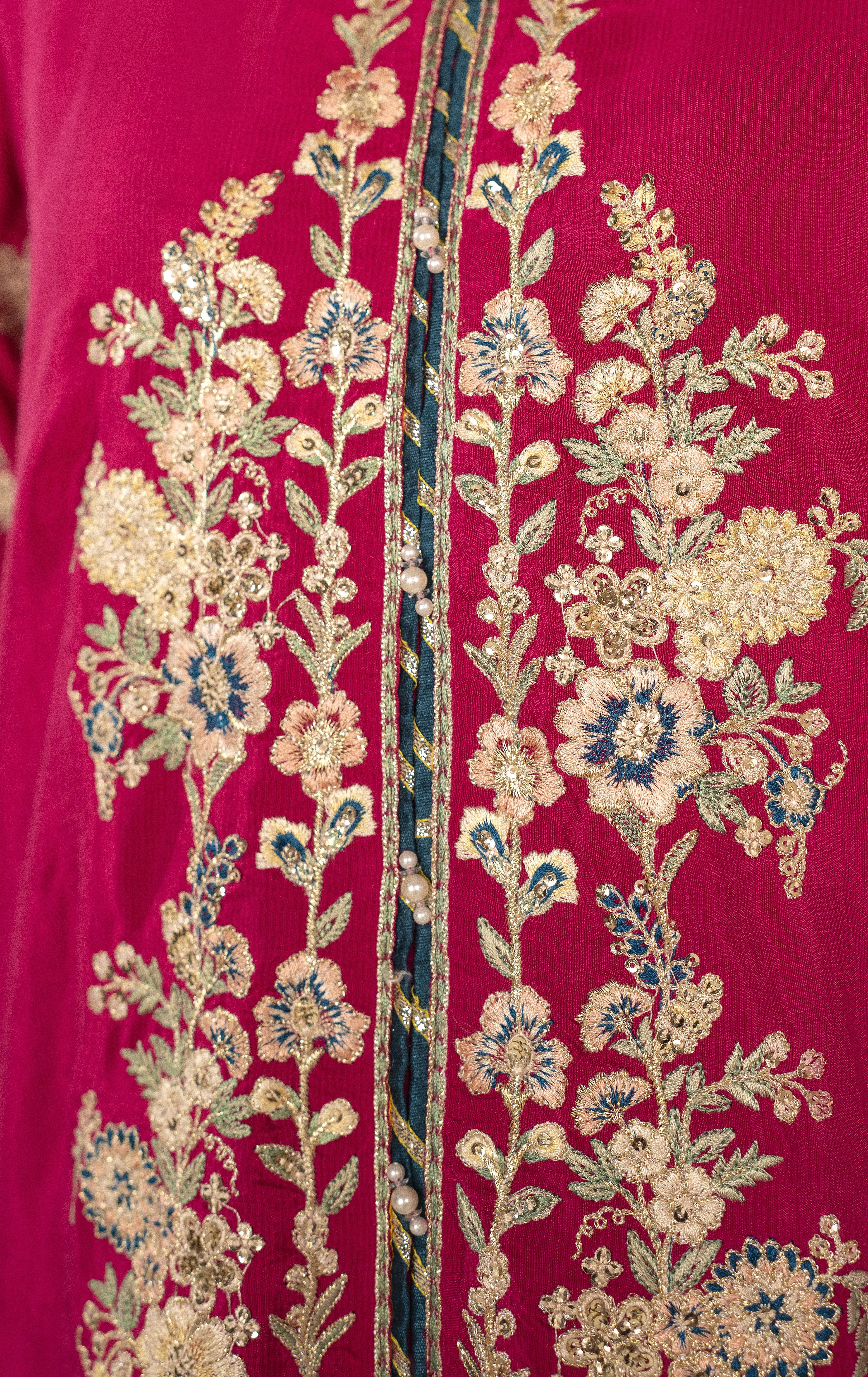 Pink Golden Embroidered 3-Piece Suit