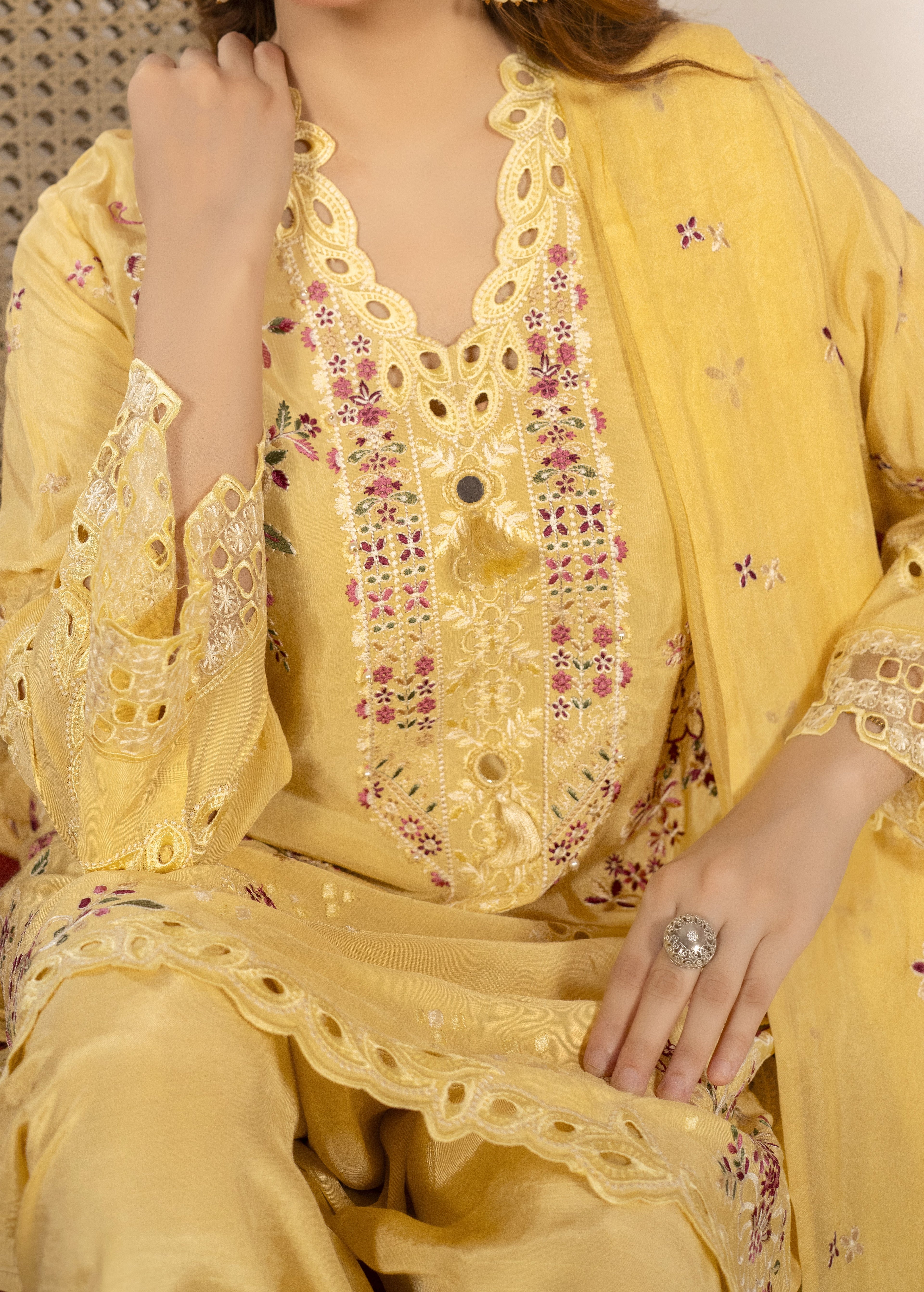 Mustard Yellow Embroidered 3-Piece Lawn Suit
