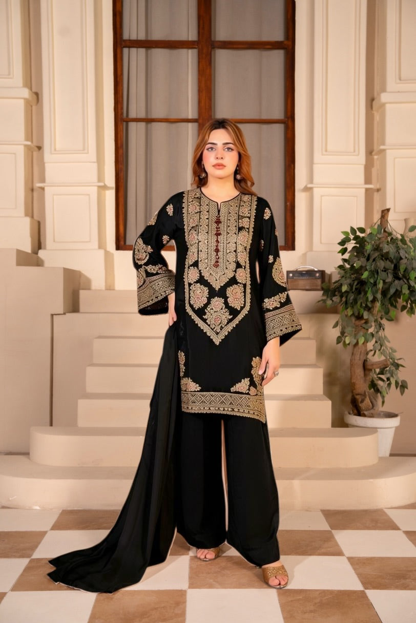 Beige Embroidered 3-Piece Eastern Suit