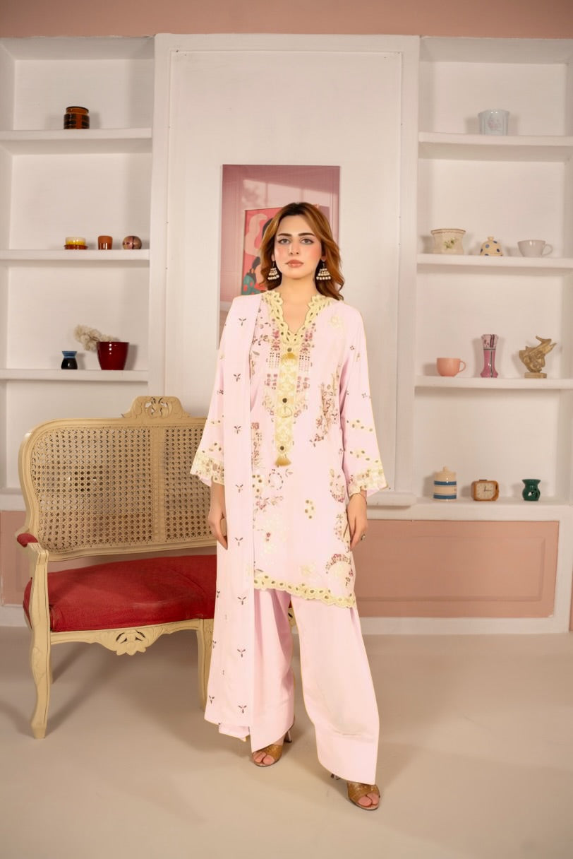 Mustard Yellow Embroidered 3-Piece Lawn Suit