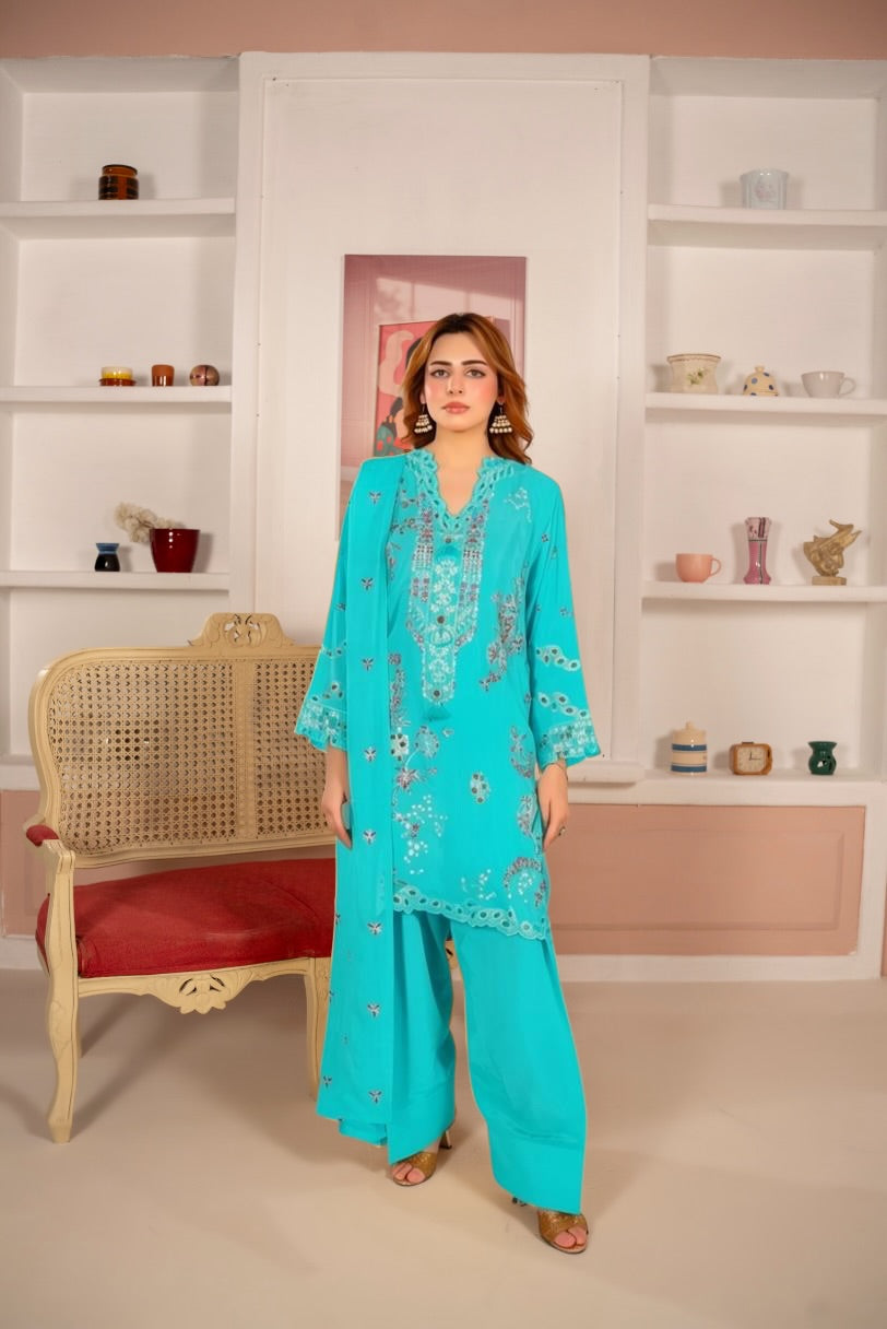 Mustard Yellow Embroidered 3-Piece Lawn Suit