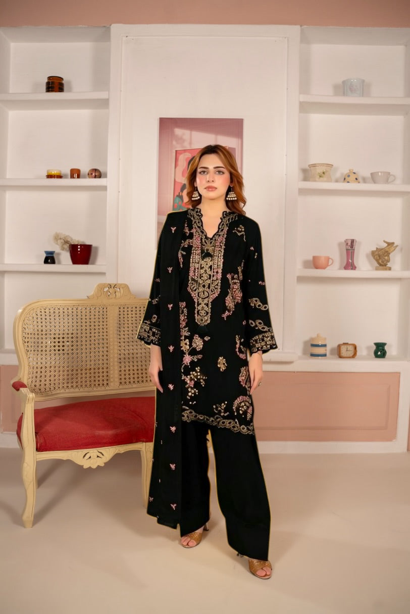 Mustard Yellow Embroidered 3-Piece Lawn Suit
